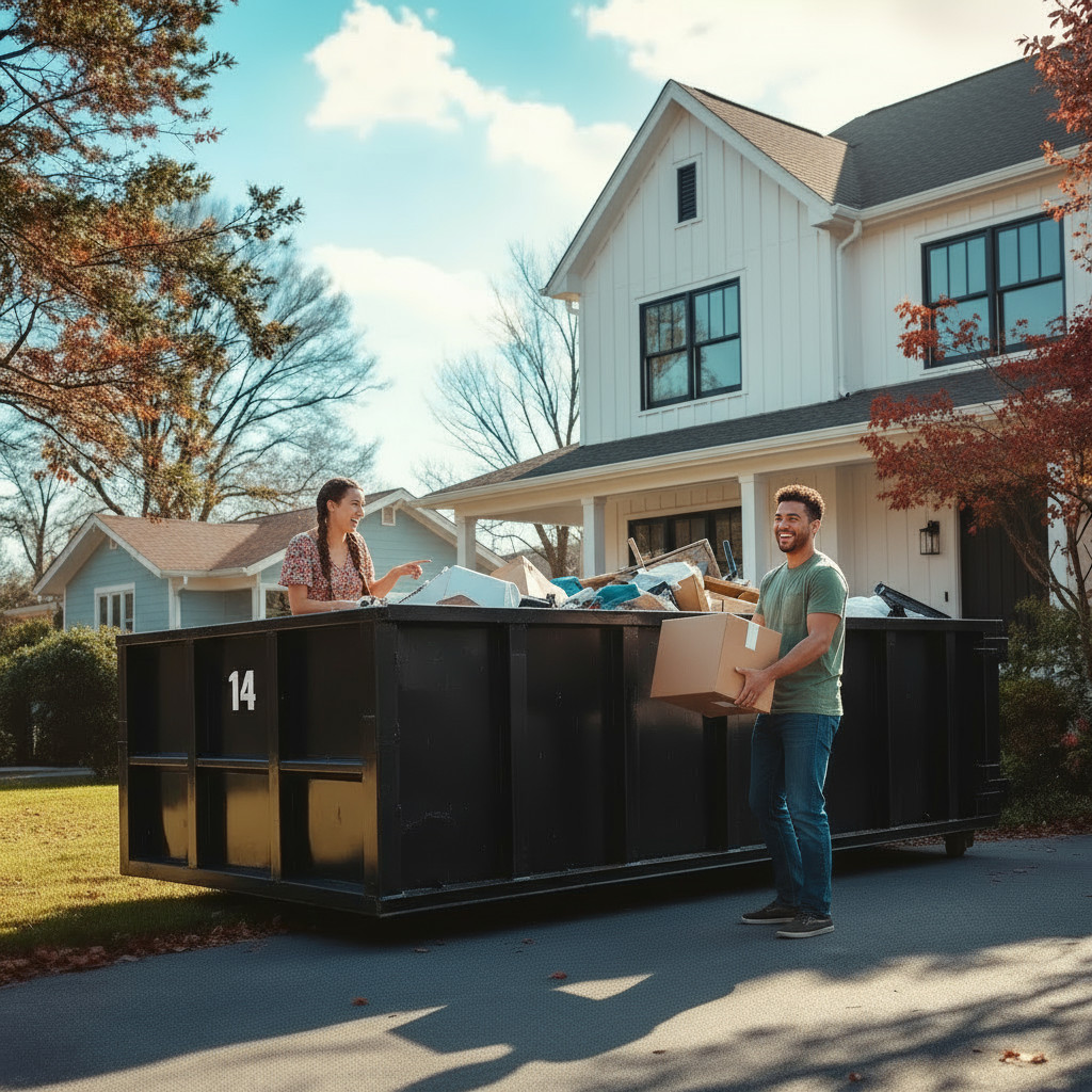 A couple in Lakeshore loading a bin from All Things Junk